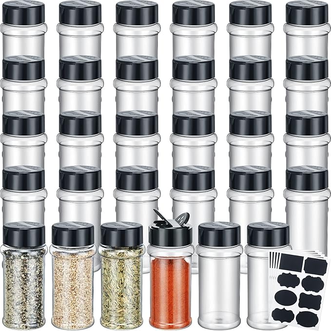 Eccliy 36 Pack 3 oz Clear Plastic Spice Jars with Label and Shaker Lids Empty Spice Bottles Seasoning Containers Seasoning Jars Shaker Condiment Pots for Pepper Herbs Powders(Black)