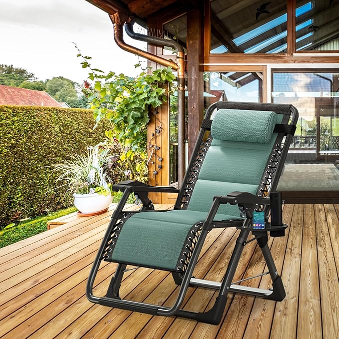 ABORON Zero Gravity Chair,Premium Outdoor Lawn Folding Lounge Chairs,Sturdy Adjustable Reclining Patio Chairs with Built in Cushion,Headrest & Tray