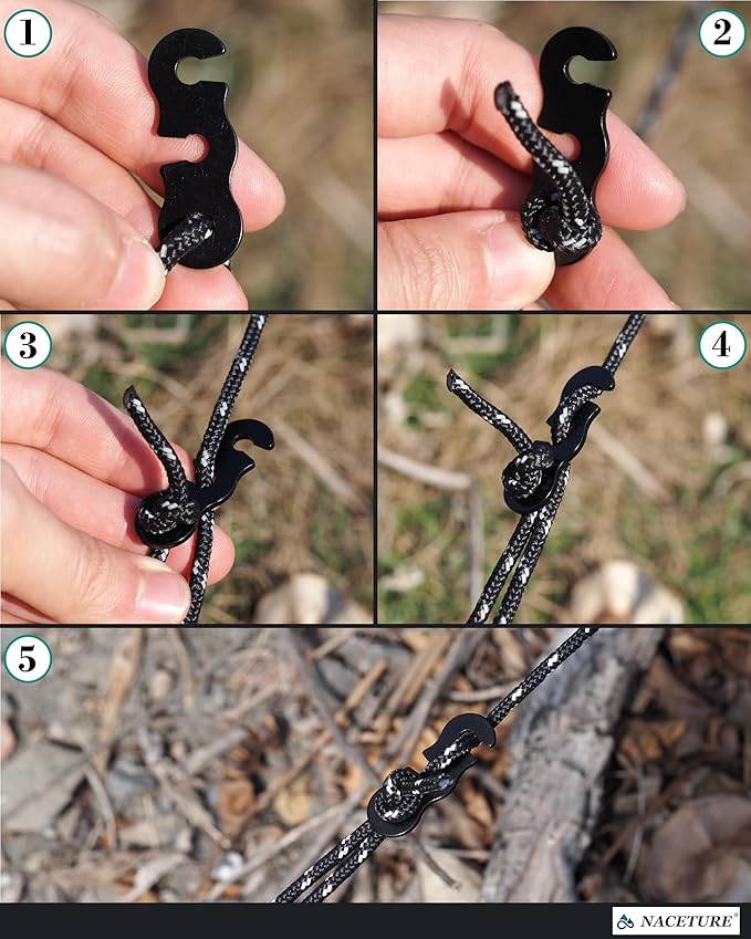 Rope Tensioner Aluminum Alloy Camping Tent Guyline Cord Adjuster Camping of Gear for Camping, Hiking, Backpacking Ultralight Tent Stakes Guy Lines (Black, 40 Pack)