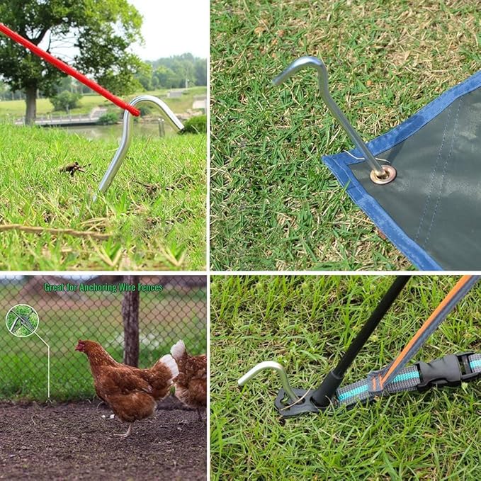 Metal Tent Stakes Heavy Duty 9 Inch, 25 Pack Camping Tarp Stakes, Ground Stakes Yard Stakes Canopy Anchors for Inflatables, Outdoor Decorations