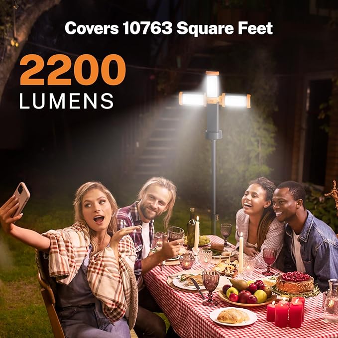 OGERY Rechargeable 10000mAh Camping Light with Stand 6.5 ft Max Height, Cordless Work Light with 3 LED Lamp Heads, 2200 Lumens Camping Essentials Gear Emergency Flashlight with Detachable Tripod