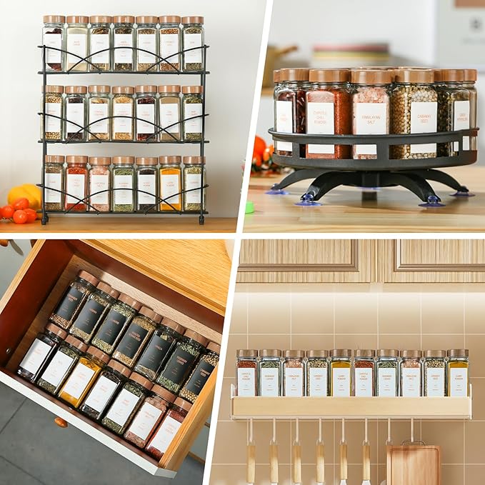 Spice Jars with Label，4oz Seasoning Containers, Glass Spice Bottles with Shaker Lids,Funnel, Chalk Pen (36)