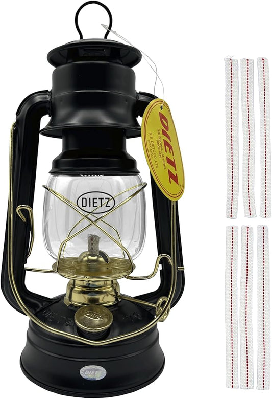Light of Mine - Dietz #76 Original Black with Gold Trim Oil Lantern with 1/2" Replacement Wick Strips (Black with Gold Trim)