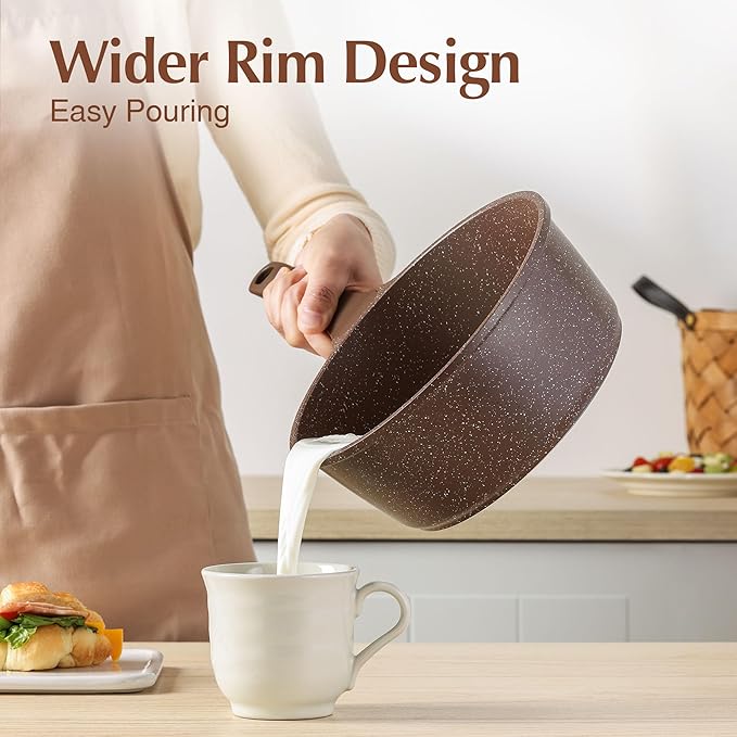 SENSARTE Saucepan Nonstick with Lid 1.5 Quarts Granite Coating Sauce Pot Small Kitchen Cooking Pot, Induction Comptable, Free of Intentionally Added PFOA