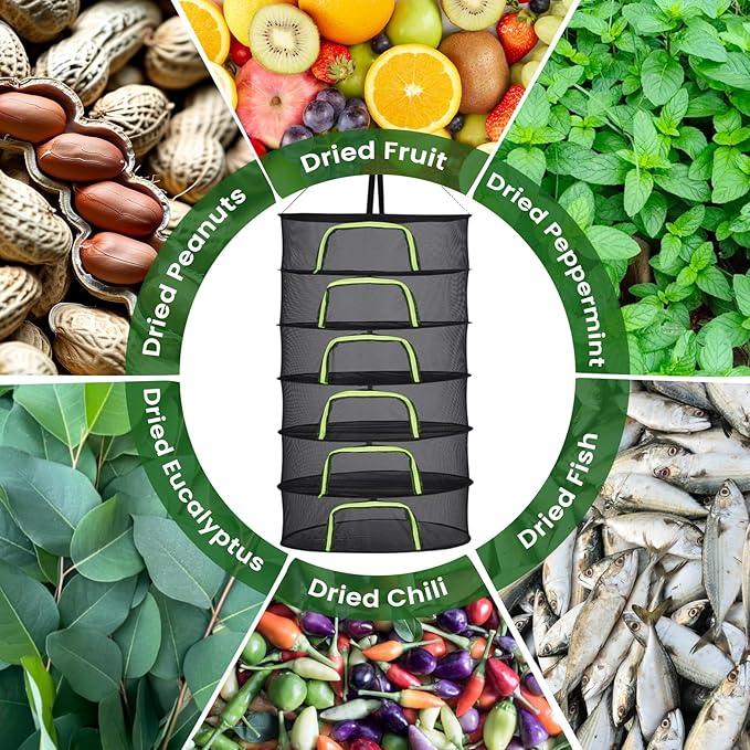 6 Layer 24" Herb Drying Rack Hanging with Garden Pruning Shears, Large Zipper, Hook & Notepad, Foldable Drying Rack for Herbs, Spices & Seasonings, Hanging Herb Dryer Indoor & Outdoor