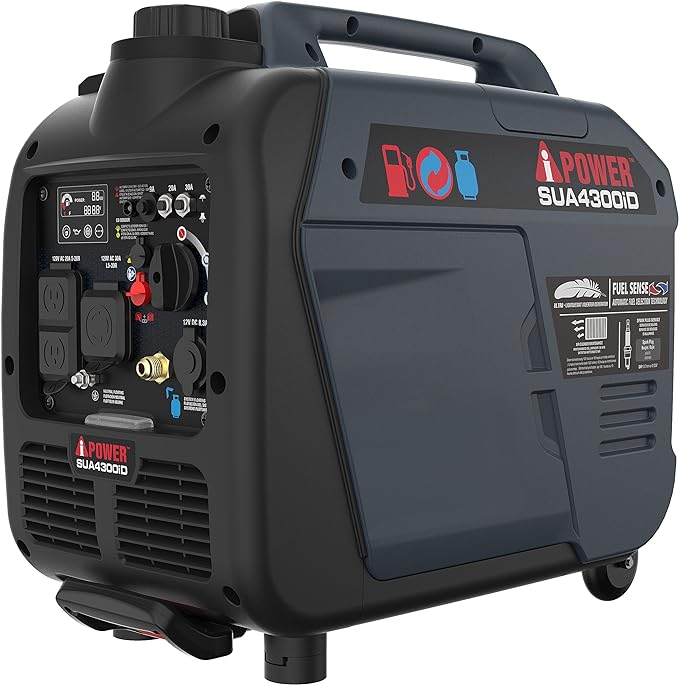 A-iPower 4300-Watt Dual Fuel Portable Inverter Generator, RV Ready Lightweight w/CO Sensor for Backup Home Use, Tailgating & Camping, CARB Compliant (SUA4300iD)