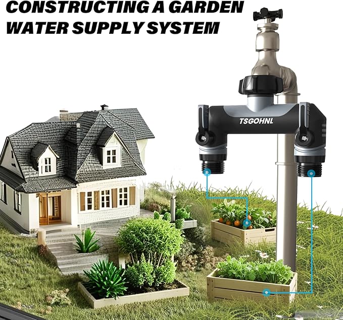 Garden Hose Splitter, 3/4-Inch Hose Manifold, Outdoor Faucet Adapter - Soft TPR Covering - Lightweight Non-Slip Sun-Resistant 2-Way Valve（Gray）