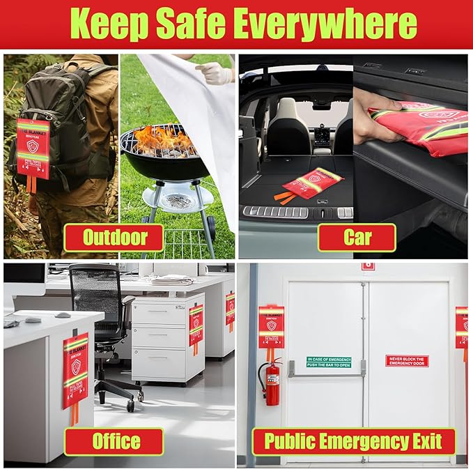 Emergency Fire Blanket Fire Suppression Blanket for Kitchen Fiberglass Fire Blanket Fireproof Blanket Grill Home School Fireplace Car Office Warehouse House Camping Metal Hook Whistle 40"x40" 1 Pack