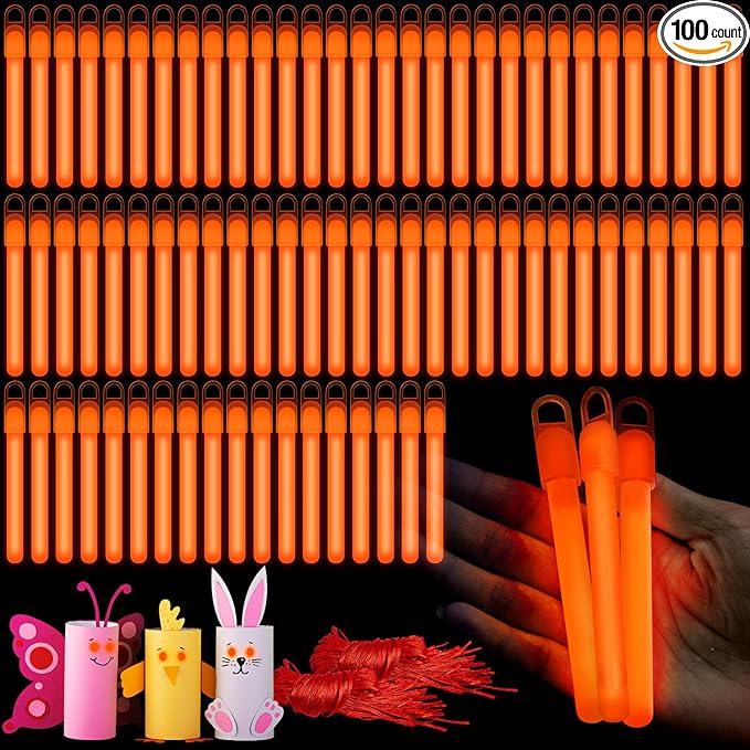 Lewtemi 4" or 6" 100 Pack Bright Glow Sticks Bulk, Glow in The Dark Party Supplies Birthday and Holidays Party Favors