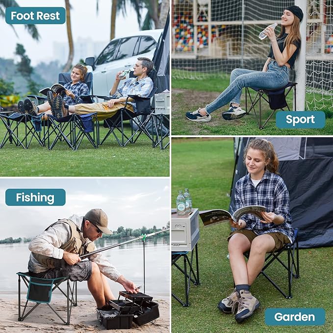 FUNDANGO Folding Camping Stool, 2 Pack 18.1 Inch Oversized Foot Stools 400 Lbs Heavy Duty Portable Padded Seat Anti-Slip Foots & Carry Bag for Fishing Outdoor Lawn Travel (Grey)