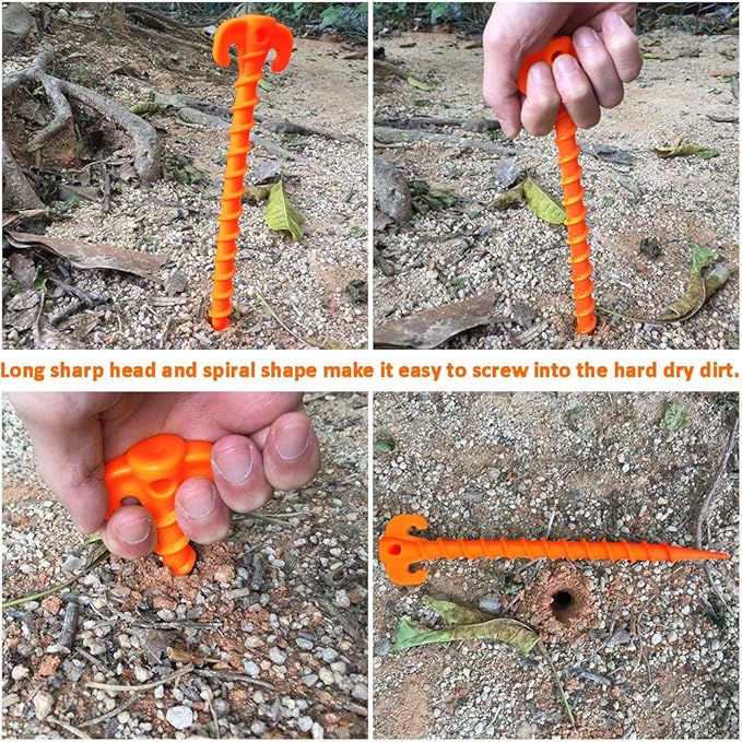 Beach Tent Stakes Canopy Anchors Canopy Stakes Heavy Duty Screw Shape 10 inch - 8 Pack Orange