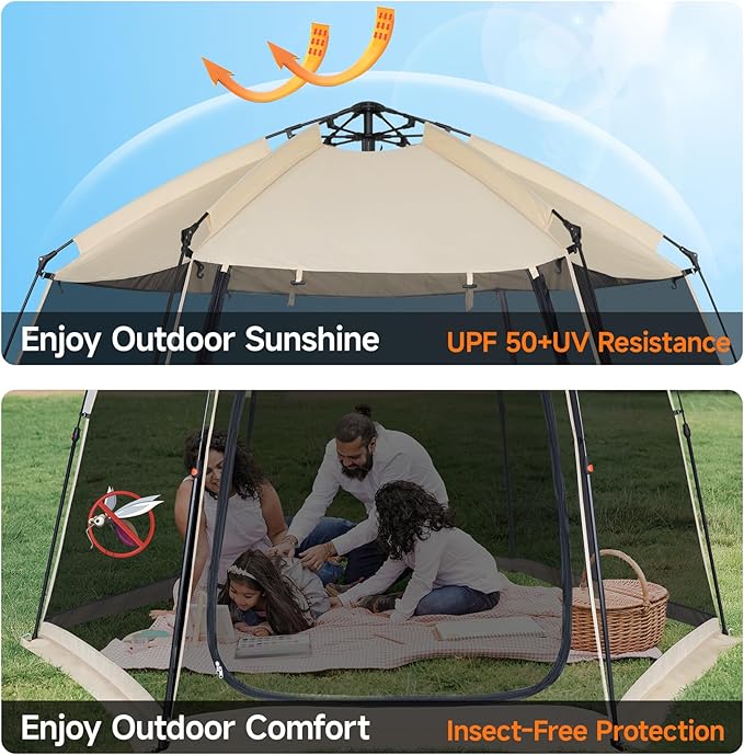 Alvantor Upgraded Screen House Gazebo, 2-4-6 Person Pop Up Screen Tent, Instant Screen Room with Carry Bag, Outdoor Mosquito Tent Camping, Sun Shade Shelter for Patio, Garden, Backyard, Deck