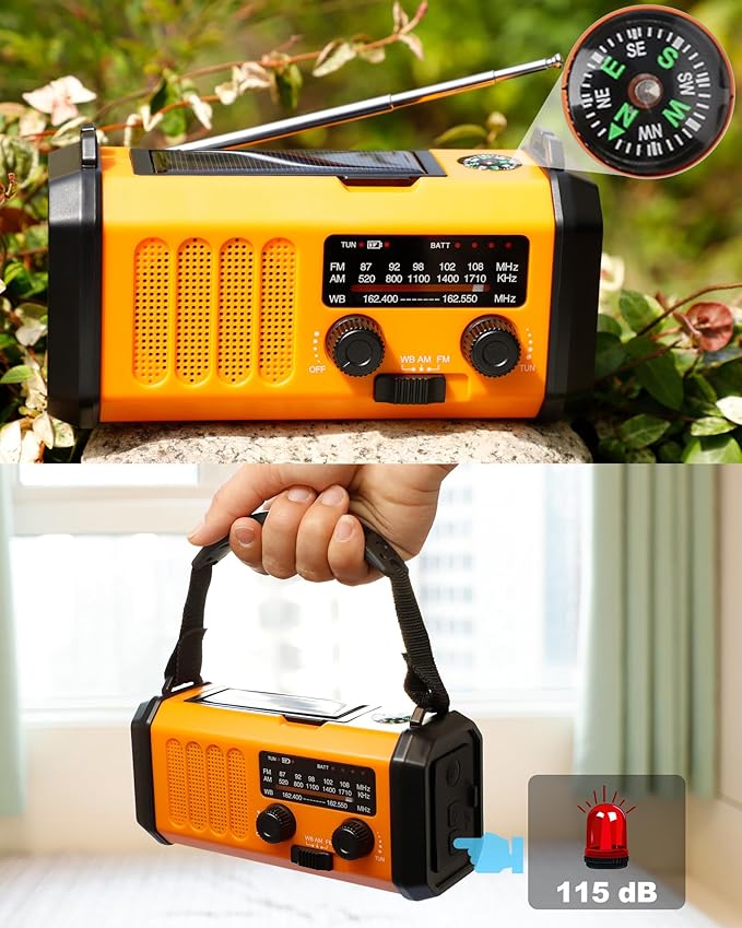 48100mWh/13000mAh Emergency Weather Radio, 4 Way Powered AM/FM/NOAA Portable Solar Crank Radio, Dynamo Phone Charger,700LM LED Flashlight/Reading Lamp,SOS,Compass for Hurricane Storm Camping Survival