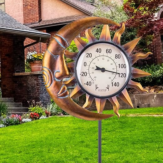 MUMTOP Outdoor Thermometers for Patio - Wall Thermometer, Indoor Outdoor Thermometer with Garden Stake for Home and Garden Decor (Sun and Moon)