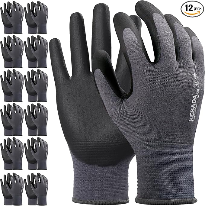 Kebada Work Gloves for Men and Women, Foam Nitrile Coated Safety Gloves with Grip, Ideal for Warehouse Package Handling, Gardening, Mechanic and Construction, XL