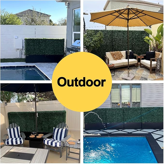 Artificial Hedge Wall, Boxwood Grass Panels with Planter, Fake Greenery Divider Fence for Outdoor Patio,50Lx48Hx14D
