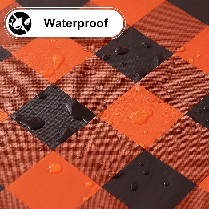misaya Rectangle Waterproof Vinyl Table Cloth, Buffalo Flannel Backed Tablecloth, Wipeable Plastic Table Cover for Dinner, Kitchen, Picnic (60" x 102", Orange and Black)