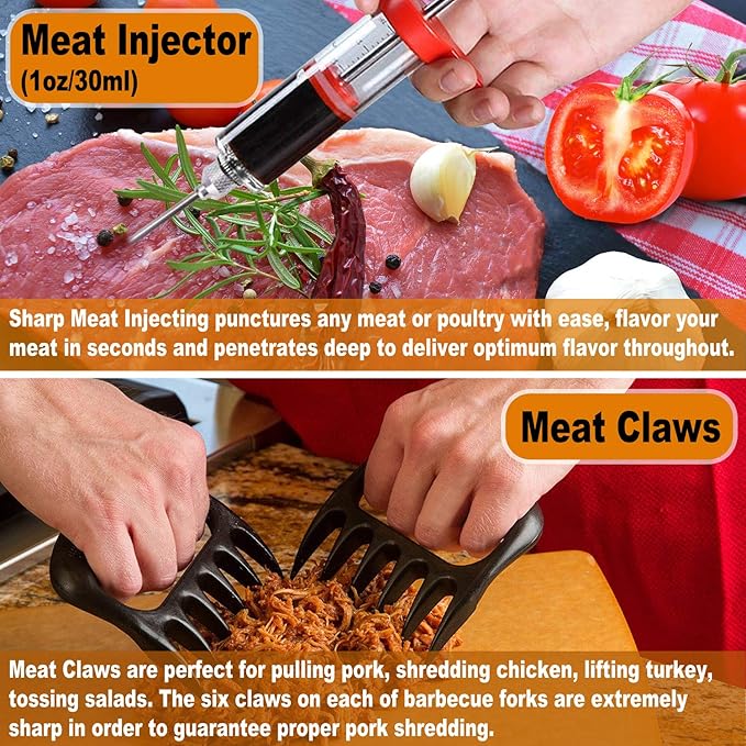 POLIGO 28PC Exclusive BBQ Grill Accessories in Carrying Bag for Birthday Fathers Day Grilling Gift - Premium Grill Utensils Set with Barbecue Claws, Meat Injector, Thermometer for Smoker, Camping BBQ