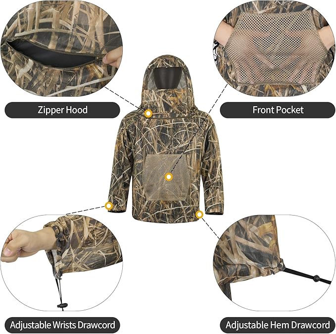 Mosquito Net Suit Camo Hunting Mesh Suit Bug Net Clothing with Hood for Outdoor Protection No-See-Ums Garden Camping
