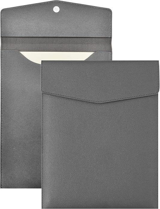 VANRA 1 Piece PU Leather File Folder Vertical A4 Document Holder File Envelope Waterproof Leather Portfolio Case Filing File Organizer for Letter Size with Magnetic Button Closure (Grey)