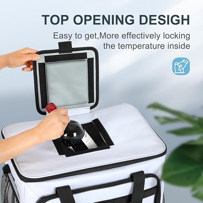 Soft Cooler Bag, 30 Cans Collapsible Cooler with Adjustable Shoulder Straps, White Ice Chest for Camping, Beach, Hiking, Picnic