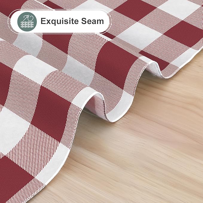 misaya Rectangle Waterproof Vinyl Table Cloth, Buffalo Flannel Backed Tablecloth, Wipeable Plastic Table Cover for Dinner, Kitchen, Outdoor (60" x 102", Burgundy and White)