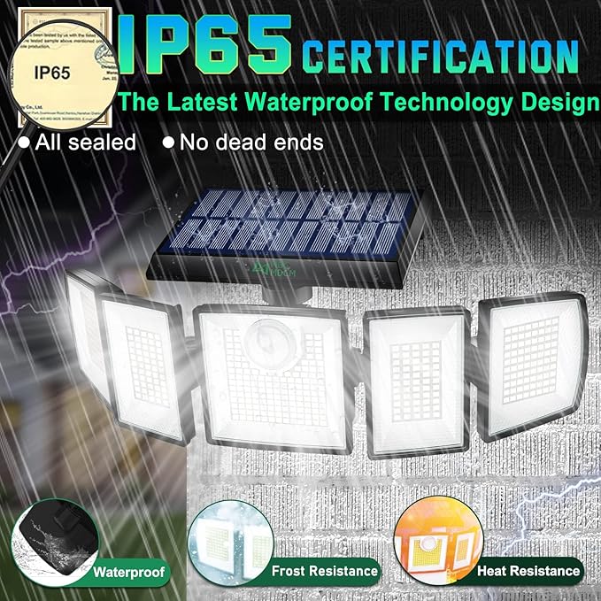 Solar Outdoor Lights Motion Sensor Waterproof - 416 LEDs 3000 Lumens Super Bright Solar Flood Security Light for Porch Yard Patio Garage