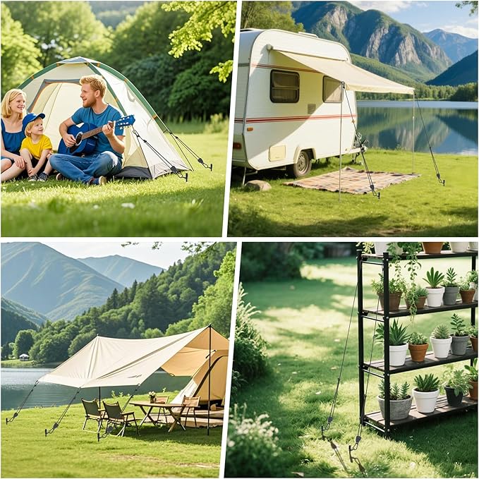 Ground Anchors, 6 Pack 17.7" Screw in Tent Stakes Heavy Duty Kit with 6 Adjustable RV Awning Tie Down Ratchet Ropes for High Winds, Earth Anchors for Shed Trampoline Canopy Gazebo Swing Set Camping