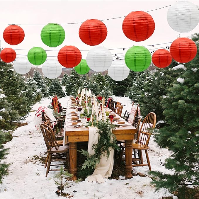 Paper Lanterns Party Decorations Red White Green - Hanging Paper Lanterns Indoor Outdoor - Christmas Fiesta Mexican Supplies Patrick's Day Decoration, 15pcs