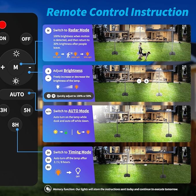 Outdoor Lamp Post Light with Motion Sensor, Solar Powered, IP65 Waterproof, Dusk to Dawn, 750-LED Pole Light Fixture with Remote and DC Port for Indoor Outdoor Lighting(Includes Plug)