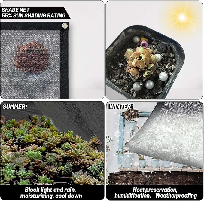 Cool Area 55% Sun Shade Cloth Mesh Tarp with Grommets for Plant Cover 6.5x6.5ft Patio Canopy Garden Pergola Greenhouse Car Barn Kennel Black