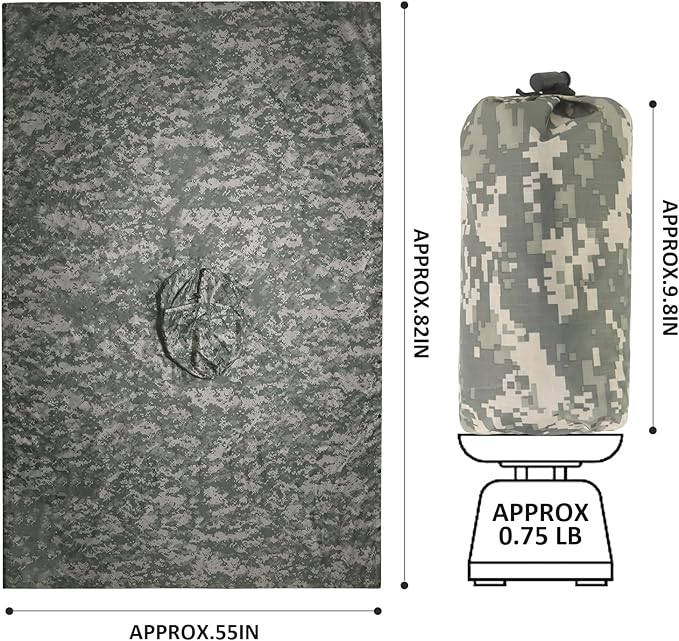 GRVCN Military Rain Poncho, Camouflage Raincoat Outdoor Waterproof Lightweight