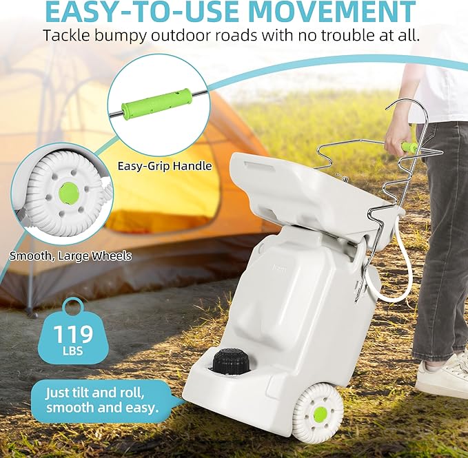 YITAMOTOR 38L Portable Camping Sink, Portable Hand Washing Station with Adjustable Wash Basin, Large Wheels, Foot Pump, Towel Holder Soap Dispenser for Outdoors, Garden, Camping, Worksites, Camping