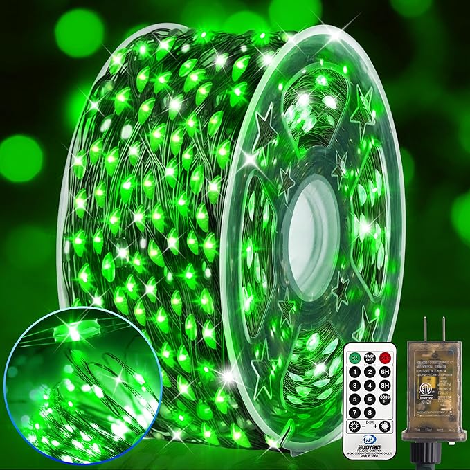 KNONEW 203FT Outdoor Christmas Fairy Lights Plug in,600 LED String Lights Outdoor Waterproof 8 Modes Memory Times for Wedding Bedroom Walls Garden Trees Decoration(Green)