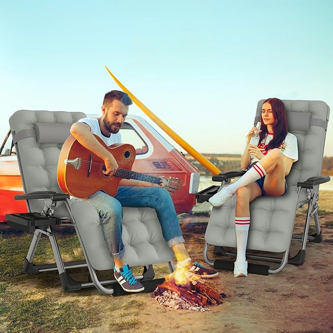 ZENPETIO 29In XL Zero Gravity Chair w/Cushion, Zero Gravity Recliner Lounge Chair for Indoor and Outdoor, Reclining Camping Chair for Lawn, Anti Gravity Chair with Cup Holder and Footrest, 440LBS
