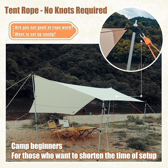 Hikeman Camping Rope with Ratchet Pulley,Quick Setup Outdoor Guy Lines Adjustable Tent Tie Downs Rope Hanger for Canopy,Kayak and Canoe,Grow Light (4PCS,Fluorescent Green)