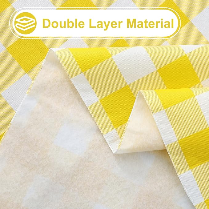 misaya Square Waterproof Vinyl Table Cloth, Buffalo Flannel Backed Tablecloth, Wipeable Plastic Table Cover for Dinner, Kitchen, Outdoor (60" x 60", Yellow and White)