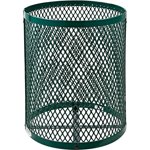 Global Industrial 36 Gallon Outdoor Steel Trash Can with Dome Lid, Plastic Liner and Anchor Kit Included, 23-1/2" Diameter x 40" H, Powder Coat Finish, Unassembled, Green