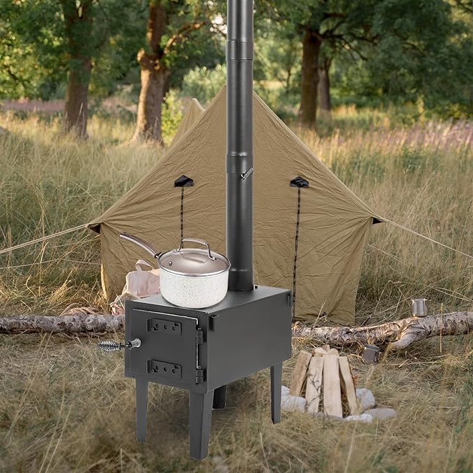 KUAFU Wood Burning Stove Tent Camping Stove for Outdoor Cooking Fishing Hiking Travel Portable Heater with Storable Chimney Pipes