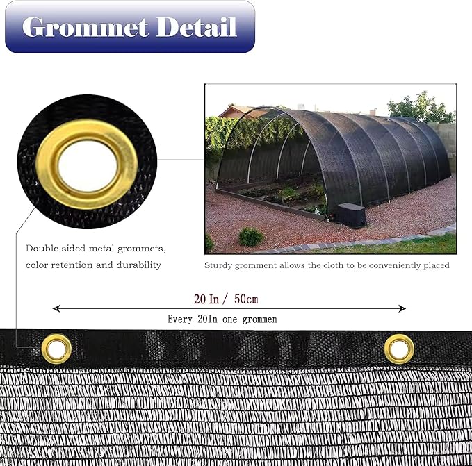 12X12Ft Shade Cloth for Garden, 90% Black Sun Shade Mesh for Plants Heat Protection, Outdoor Sunblock Mesh Tarp for Greenhouse, Plant Cover, Balcony, Gazebo, Deck, Porch, Carport