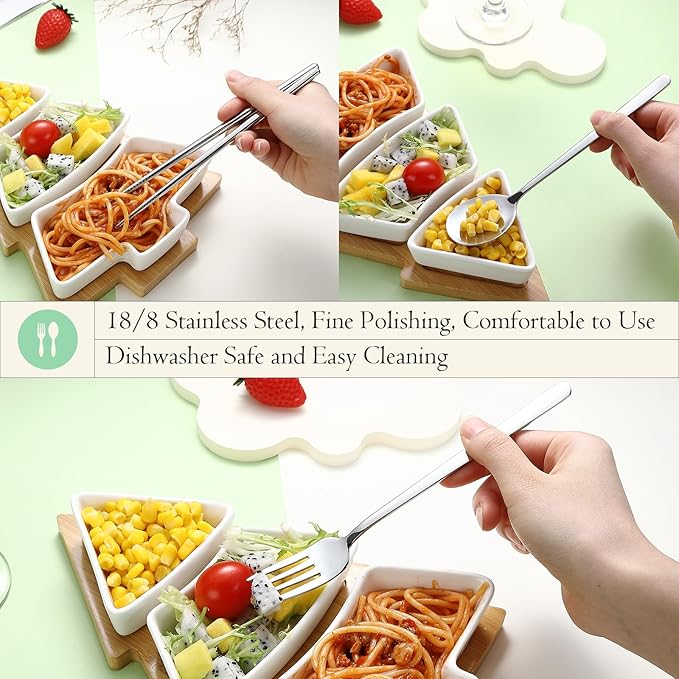 DEVICO Travel Utensils with Case Cute, Reusable Silverware for Lunch, Portable Cutlery Set, 18/8 Stainless Steel Fork Spoon Chopsticks in Cartoon Case, Dishwasher Safe (Light Yellow)