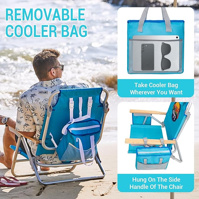 #WEJOY Folding Beach Chair for Adults, 4-Position Aluminum Lightweight Beach Chair, Low Sands Chairs with Shoulder Strap, Cup Holder and Padded Headrest, Supports 265lbs for Lawn
