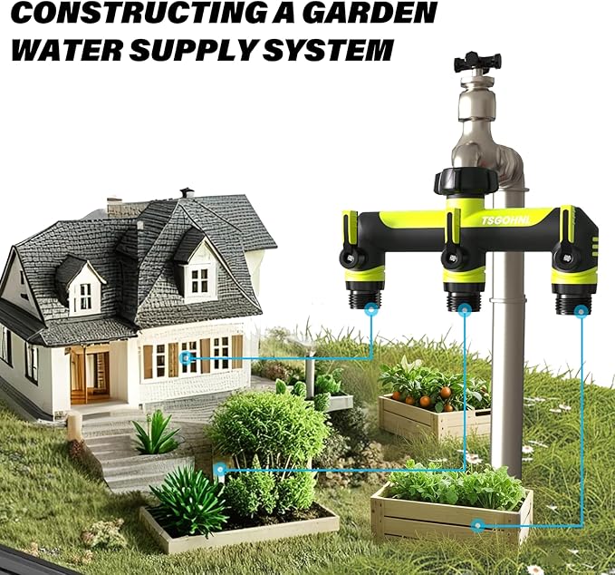 Garden Hose Splitter, 3/4-Inch Hose Manifold, Outdoor Faucet Adapter - Soft TPR Covering - Lightweight Non-Slip Sun-Resistant 3-Way Valve（green）