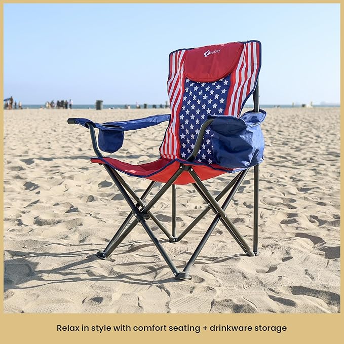 ARROWHEAD OUTDOOR Portable Folding Camping Quad Chair w/ 6-Can Cooler, Cup & Wine Glass Holders, Heavy-Duty Carrying Bag, Padded Armrests, Headrest & Seat, Supports up to 550lbs, USA-Based Support