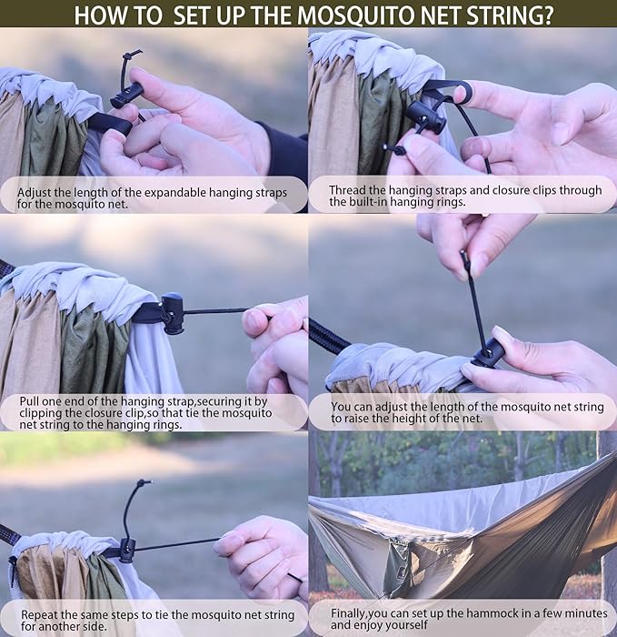 Camping Hammock, Portable Hammocks with Mosquito Net,Lightweight Nylon Parachute Hammock with 10ft Tree Straps,Camping Gear Must Haves for Travel Hiking Backpacking Beach Patio-Green&Khaki