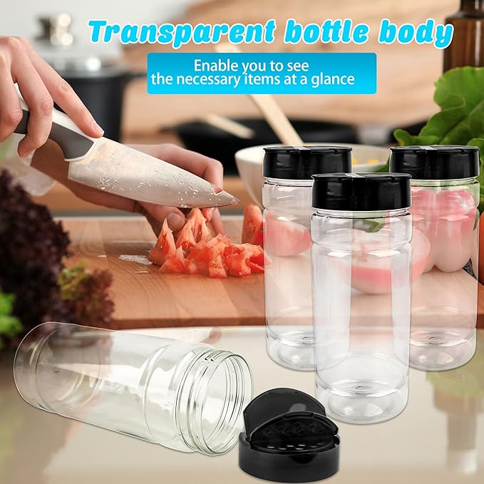 20 Pack 16 oz Plastic Spice Jars with Black Shaker Cap Reusable Seasoning Containers Jars with Shaker Lids Clear Empty Plastic Bottle for Storing Spice Seasoning Powders