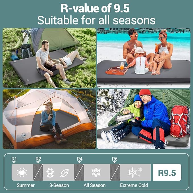 Elegear Self Inflating Sleeping Pad, Built-in Electric Pump 3.1" Ultra-Thick Memory Foam Camping Mattress Pad with Pillow Double Sleeping Pad for Camping R-Value 9.5 Foam Camp Pad for Car/Traveling