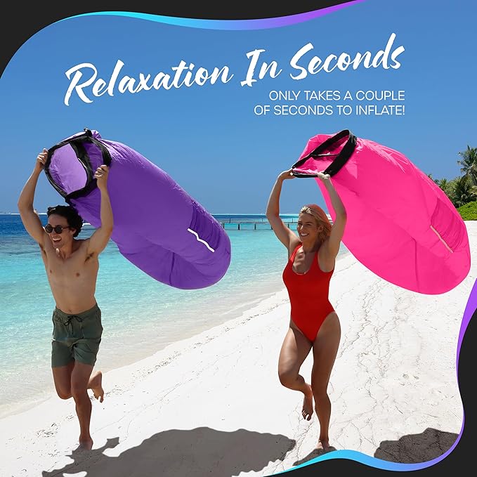 Nevlers 2 Pack Inflatable Loungers Air Sofa Couch | Perfect for Beach Chair Camping Chairs or Portable Hammock |Travel Bag Pouch, Pegs & 3 Pockets| Movie Seating & Camping Accessories Blow Up Lounger