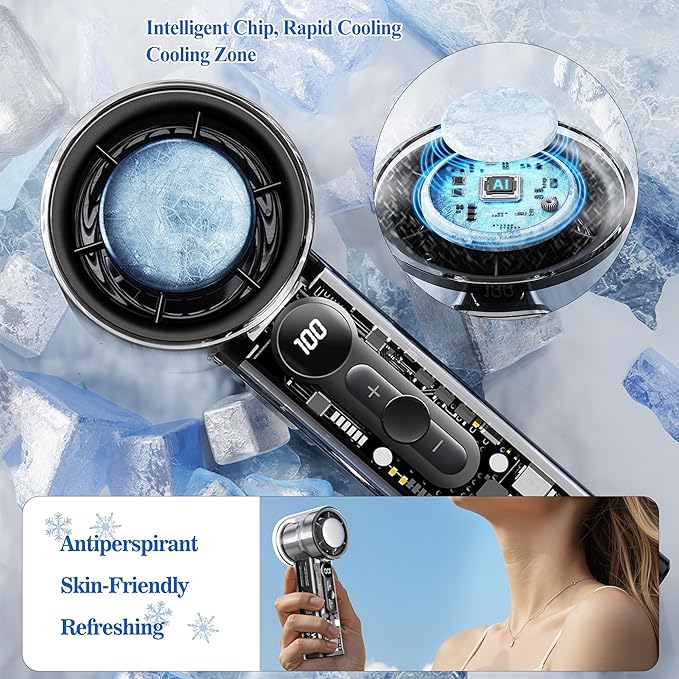 Portable Handheld Fan,Adjustable Speed(1-100),Rechargeable Personal Fan with Ice Cooler and LED Display,Portable Cooling fan for Travel/Camping/Outdoor (black)
