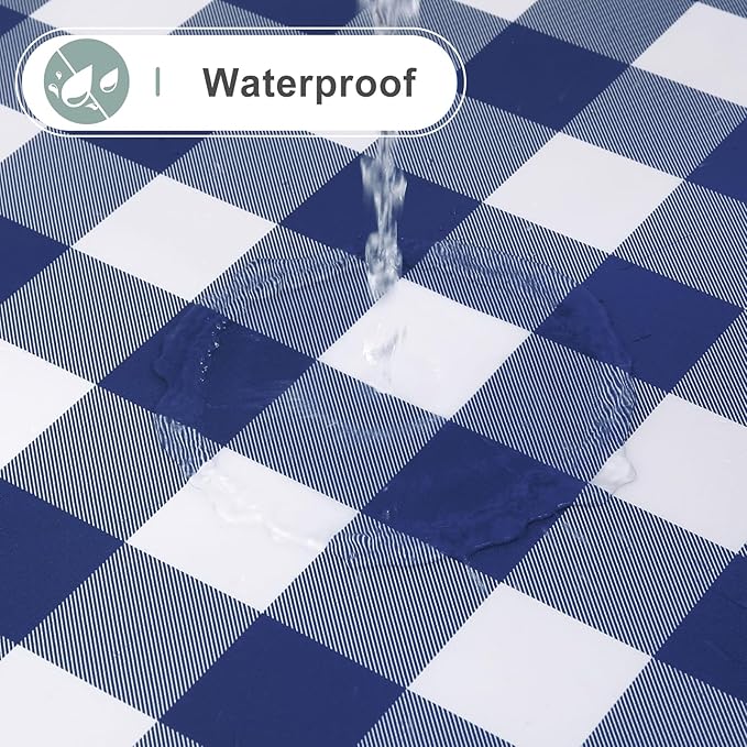 misaya Square Waterproof Vinyl Table Cloth, Buffalo Flannel Backed Tablecloth, Wipeable Plastic Table Cover for Dinner, Kitchen, Outdoor (60" X 60", White and Navy)